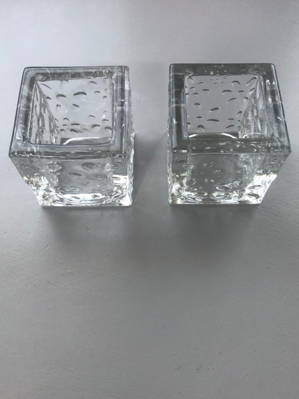 2 square glass votive holders